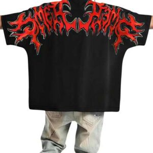 Anime Men's Fashionable Cartoon Letter Print Batwing Sleeve T-Shirt, Summer