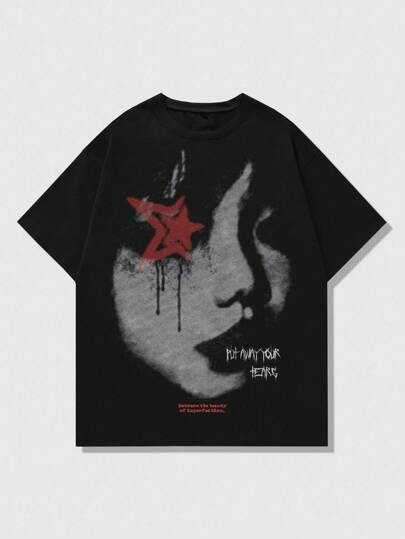 Anime Summer Casual Graphic Men'S Portrait Print Short Sleeve T-Shirt, Suitable For Everyday Wear