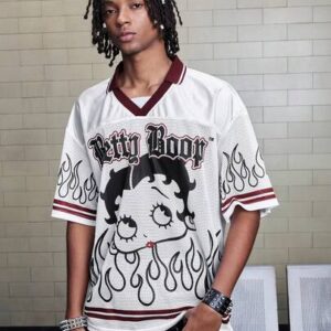 Betty Boop | ROMWE Men's V-Neck Cartoon Letter Print Casual Versatile Daily Wear Short Sleeve T-Shirt