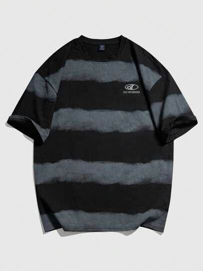 Casual 1pc Men's Striped Print Round Neck Short Sleeve T-Shirt