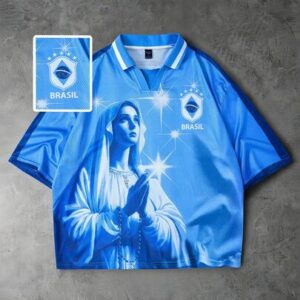 Casual Sports Virgin Mary & Number 10 Print Short Sleeve Polo Shirt, Suitable For Outdoor Wear
