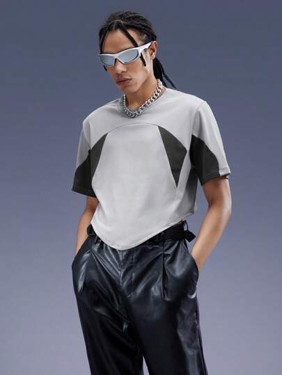 Cyber Luvr Men Colorblock Curved Hem Tee