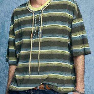 Essentials Men's Casual Striped Knit Double Drawstring T-Shirt