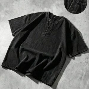 Essentials Men's Henley Neck Washed Loose Fit Short Sleeve T-Shirt