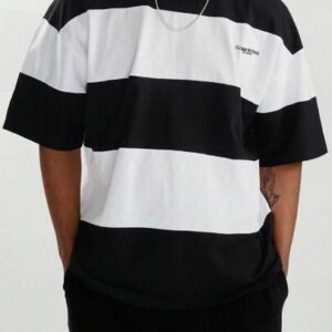 Essentials Men's Letter & Stripe Print Round Neck Short Sleeve Sporty T-Shirt