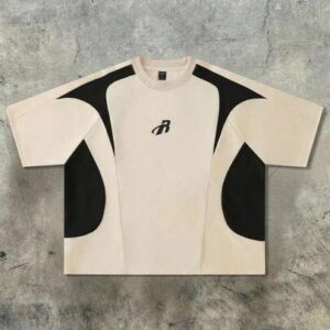 Essentials Spring/Summer Casual Graphic Men'S Streetwear Contrast Color Letter Print Patchwork Short Sleeve T-Shirt