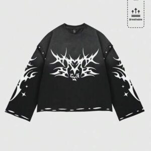 Goth Distressed Graphic Long T-Shirt