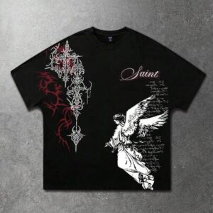 Goth Men's Batwing Sleeve Printed Short Sleeve T-Shirt, Suitable For Everyday Wear In Spring/Summer
