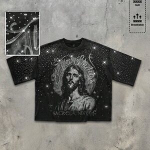 Goth Men's Casual Letter & Jesus Print Round Neck Short Sleeve T-Shirt, Summer