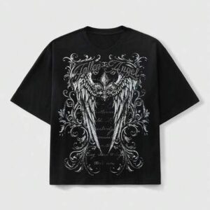 Goth Men's Casual Rhinestone Letter & Wing Graphic T-Shirt