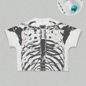 Goth Men's Casual Skeleton Print Rhinestone Embellished T-Shirt, Summer, Halloween
