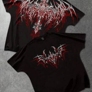 Goth Men's Cross Print Round Neck Loose Casual Short Sleeve T-Shirt