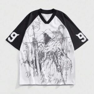 Goth Men's Fashion Contrast Color Number Patchwork Print T-Shirt
