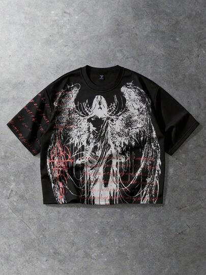 Goth Men's Fashionable Summer Casual Printed Short Sleeve T-Shirt, Loose Fit Spring/Summer