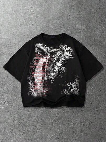 Goth Men's Fashionable Summer Casual Printed Short Sleeve T-Shirt, Loose Fit