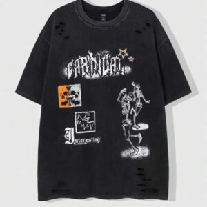 Goth Men's Grunge Dark Ripped Distressed T-Shirt With Acid-Washed, Spring/Summer