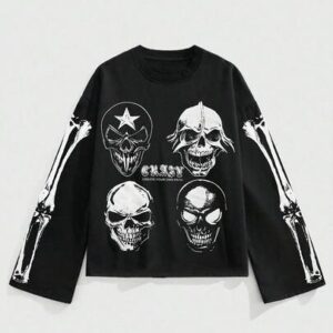 Goth Men's Halloween Skull Print Long Sleeve T-Shirt, Fall
