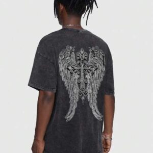 Goth Men's High Street Vintage Snowflake Distressed Round Neck T-Shirt, Ideal For Casual Daily Wear In Spring And Summer, School