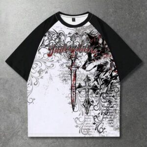 Goth Men's Letter & Cross Print Round Neck Raglan Short Sleeve Casual T-Shirt