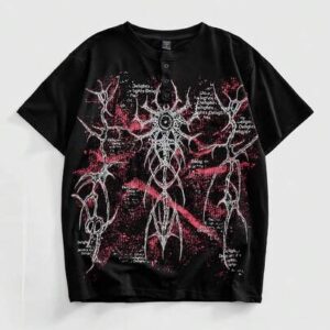 Goth Men's Letter Print Henley Neck Short Sleeve Casual T-Shirt