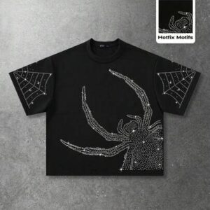 Goth Men's Loose Fit Sparkling Diamond Embellished Short Sleeve T-Shirt