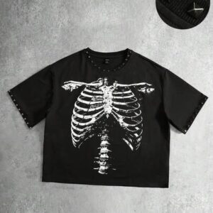 Goth Men's Metal Rivet Print Loose Fit Short Sleeve T-Shirt Spring/Summer
