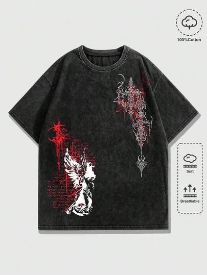 Goth Men's Minimalist Printed Round Neck Short Sleeve T-Shirt