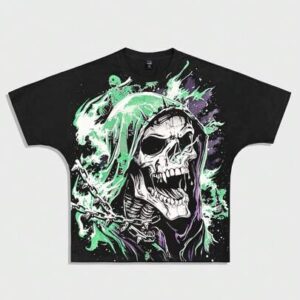 Goth Men's Oversized Fashionable Skull Graphic Printed T-Shirt, Summer