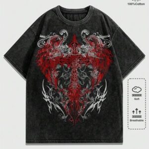 Goth Men's Round Neck Wing Print Casual Versatile Daily Wear Short Sleeve T-Shirt