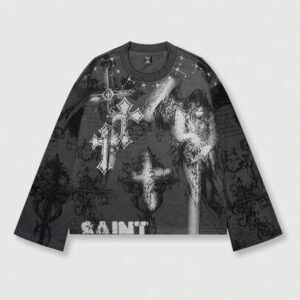 Goth Men's Streetwear Graphic Cross Print Pullover Pullover Sweatshirt, Suitable For Everyday Wear, Spring/Summer