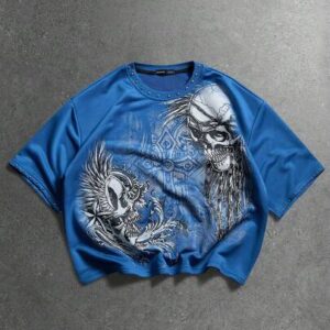 Goth Men's Studded Graphic Print Short Sleeve T-Shirt, Retro Streetwear