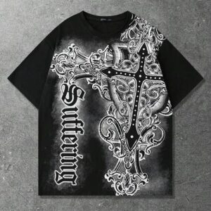 Goth Men's Vintage Street Cross Print Short Sleeve T-Shirt,  Spring/Summer