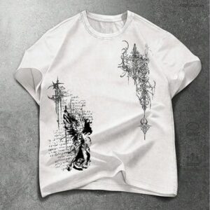 Goth Men's Wing Print Round Neck Short Sleeve Casual T-Shirt