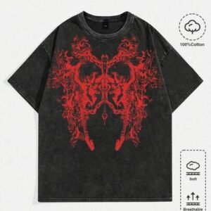 Goth Round Neck Short Sleeve Fashionable Printed Casual T-Shirt, Versatile For Summer