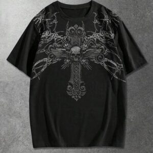 Goth Spring Casual Graphic Men'S Casual Cross Print Round Neck Short Sleeve T-Shirt, Summer