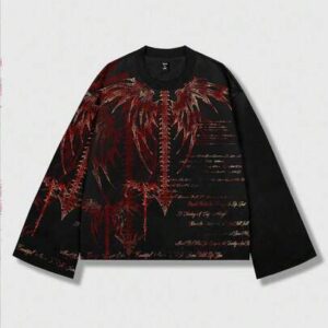 Goth Spring Casual Graphic Men'S Punk Street Style Long Sleeve T-Shirt, Suitable For Spring And Autumn Halloween, For Fall, 2000S Style