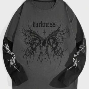 Goth Spring Casual Graphic Men Color Block Letter Printed Long Sleeve T-Shirt, School, Fall