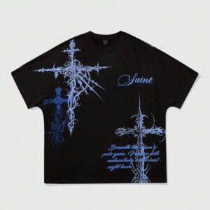 Goth Spring/Summer Casual Graphic Men'S Batwing Sleeve Cross Printed Short Sleeve T-Shirt, Halloween, 2000S Style