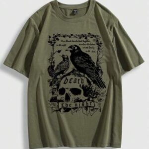 Goth Spring/Summer Casual Graphic Men'S Raven Slogan Printed Round Neck Short Sleeve T-Shirt, Suitable For Daily Wear In Spring And Summer, School, 2000S Style