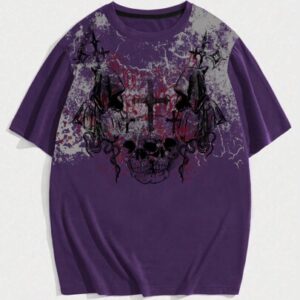Goth Spring/Summer Casual Graphic Men'S Summer Casual Skull Print Round Neck Short Sleeve T-Shirt, School, 2000S Style