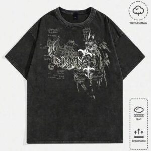 Goth Spring/Summer Casual Graphic Men'S Summer Slogan Graphic Round Neck Short Sleeve Casual T-Shirt, School, 2000S Style