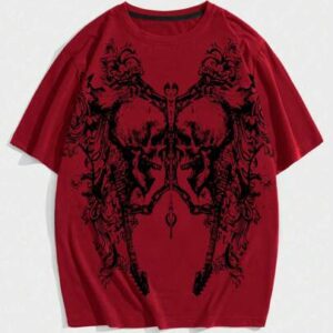 Goth Spring/Summer Casual Graphic Red Men Round Neck Short Sleeve T-Shirt With Graphic Print, School