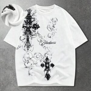 Goth Spring/Summer Casual Graphic White Men'S Casual Letter & Cross Print Round Neck Short Sleeve T-Shirt, Summer