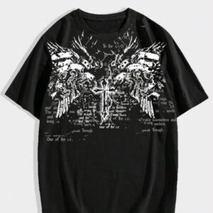 Goth Summer Casual Graphic Men'S Summer Cross Slogan Graphic Round Neck Short Sleeve Casual T-Shirt, School, 2000S Style