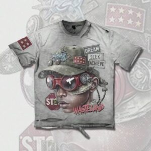Grunge Punk Distressed Washed Ripped Character Print Short Sleeve Round Neck T-Shirt