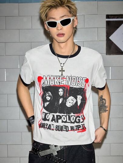 Grunge Punk Men's Casual Graphic Print Short Sleeve T-Shirt, Summer