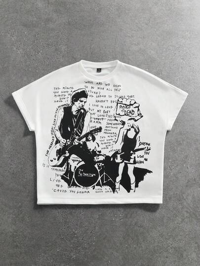 Grunge Punk Men's Casual Short Sleeve Hand-Drawn Figure T-Shirt