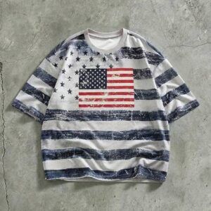 Grunge Punk Men's Digital Print Distressed Flag Pattern T-Shirt