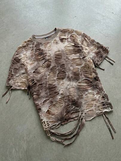Grunge Punk Men's Distressed Loose Fit T-Shirt, Rugged Apocalyptic Style Spring/Summer
