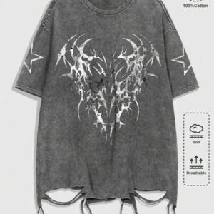 Grunge Punk Men's Gothic Pattern Round Neck Casual Versatile Daily Wear Short Sleeve T-Shirt